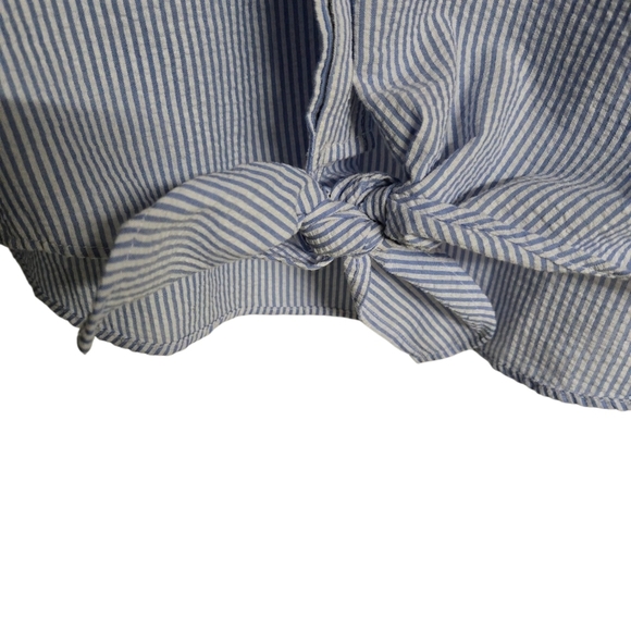 POPSUGAR Women's Blue Striped Front Tie Button Up Shirt Large - Picture 4 of 6
